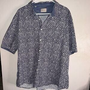 Jachs New York XL Blue Floral Tropical Short Sleeve Button Down Shirt